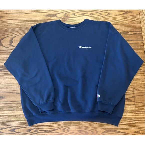 Vintage Y2K Champion Authentic Men's 2XL Navy Blank Script Crewneck Sweatshirt - Picture 1 of 5